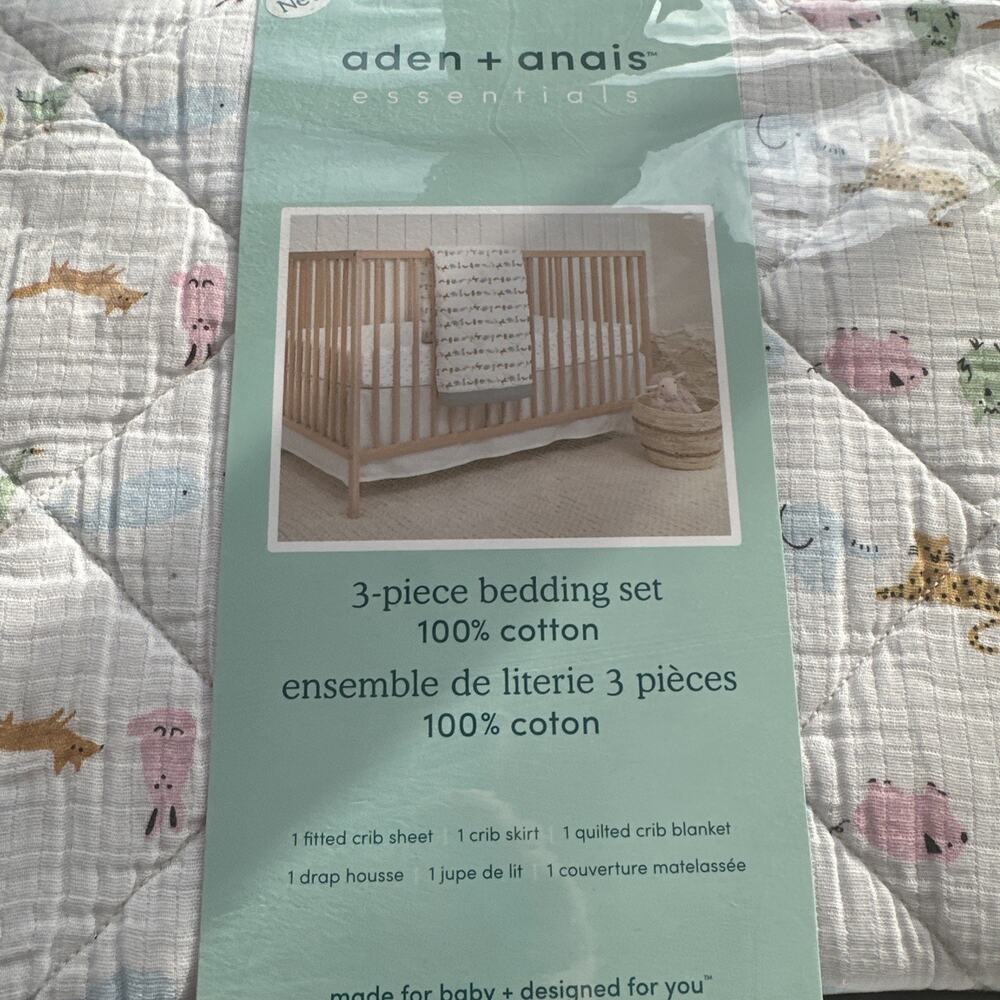 NEW ADEN + ANAIS 3 PIECE CRIB BEDDING SET ANIMALS & ALPHABET - Picture 2 of 14